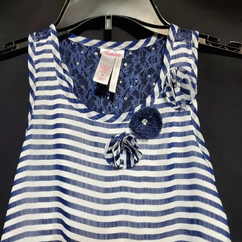 Justice Blue & White Striped Tank Top (8)